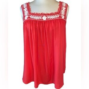 Faith & Zoe blouse sleeveless square neck w/embroidery loose fit babydoll Sz XL